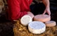 Pere Pujol, amb alguns dels formatges de llet crua de vaca que la família elabora a casa seva, al Molí de Ger, amb llet de la pròpia explotació.