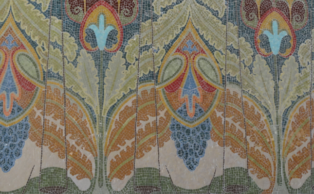 Detall d'un mosaic cermic del Recinte Modernista de Sant Pau