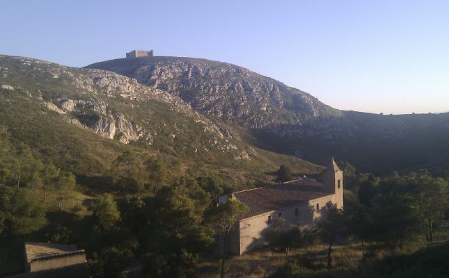 Santa Caterina amb el castell de Montgr al fons