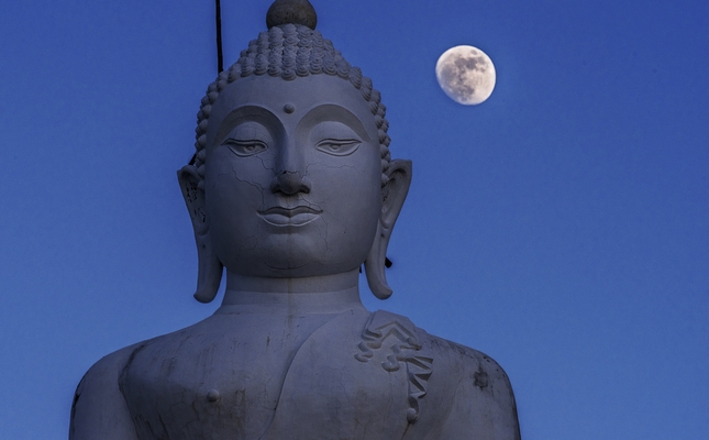Figura de buda sota la lluna plena Figura de buda sota la lluna plena