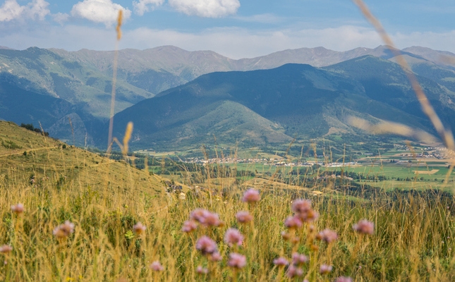 Camps de la Cerdanya amb les impressionants muntanyes a l’horitzó