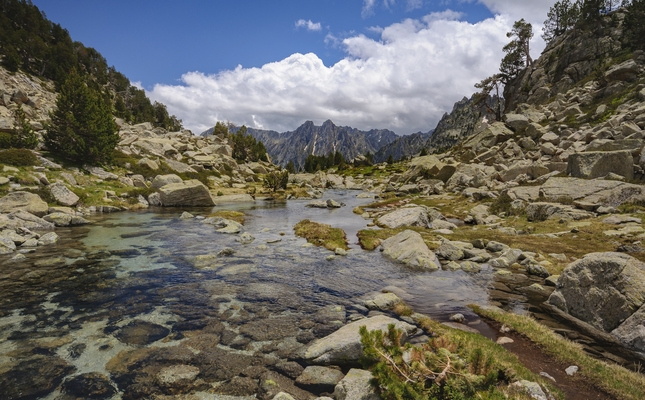 El barranc de Ratera amb el pic dels Encantats al fons
El barranc de Ratera amb el pic dels Encantats al fons