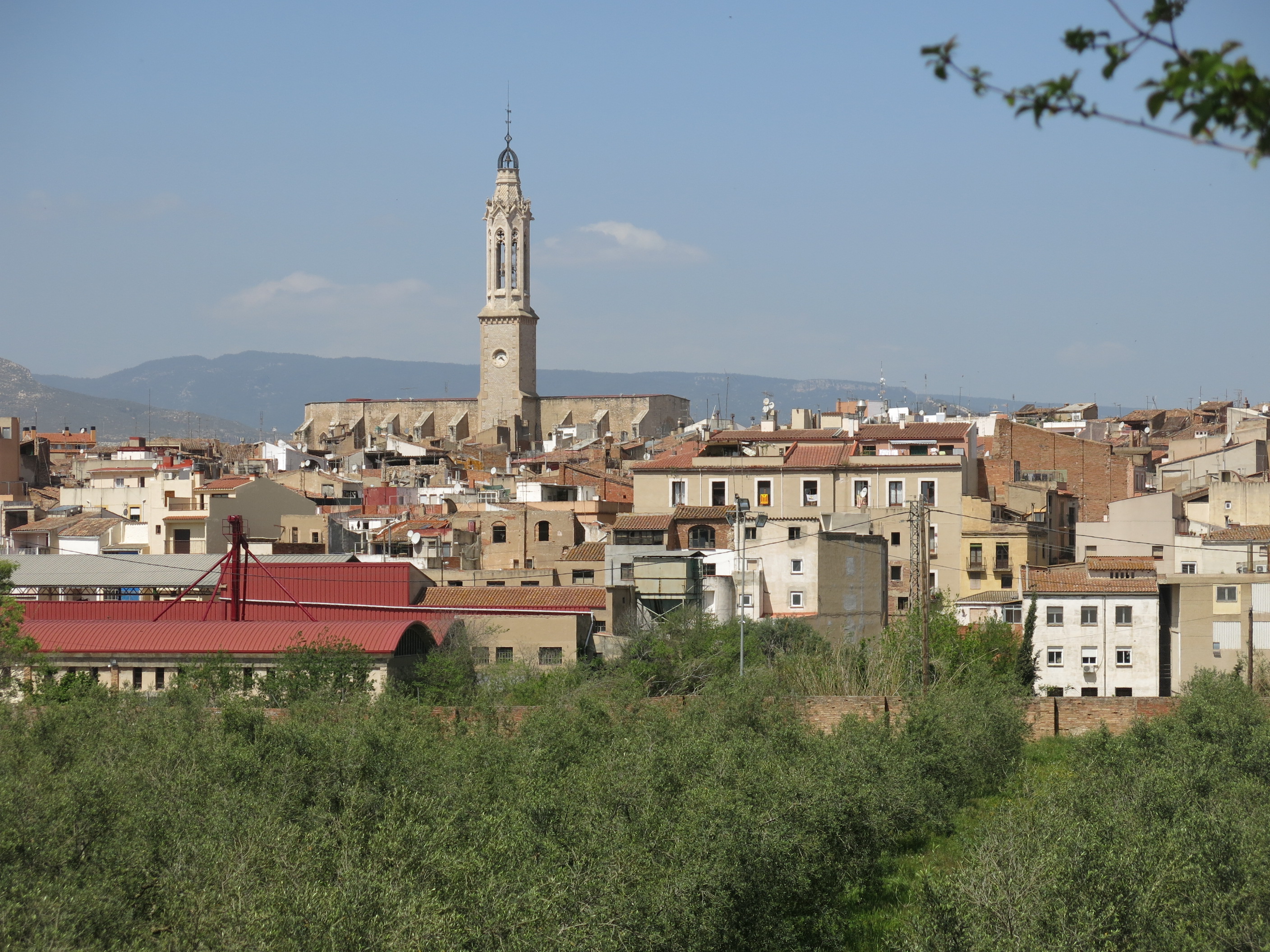 Vista de Valls, amb l'església de Sant Joan que sobresurt entre les teulades