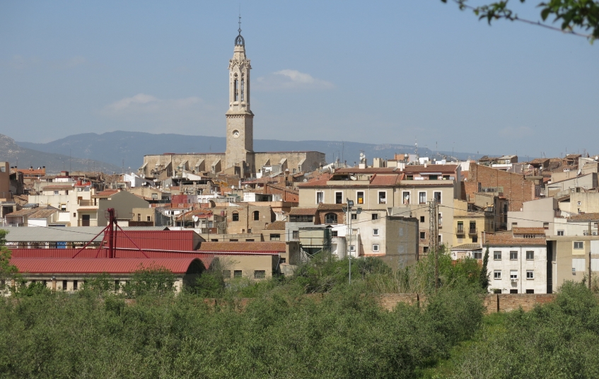 Vista de Valls, amb l'església de Sant Joan que sobresurt entre les teulades