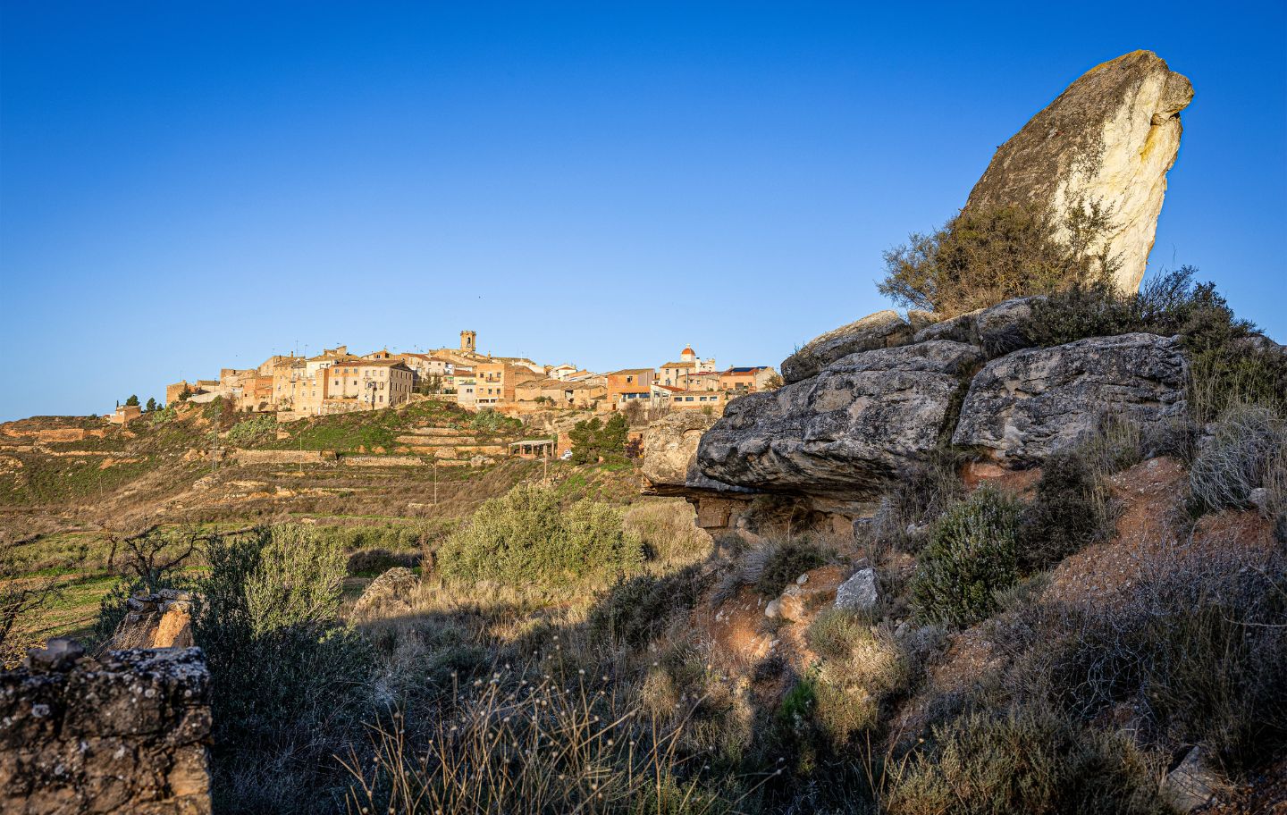Des de la roca del Mussol hi ha una bona panoràmica de Granyena de les Garrigues, amb un nucli antic que conserva carrers estrets i casals medievals.