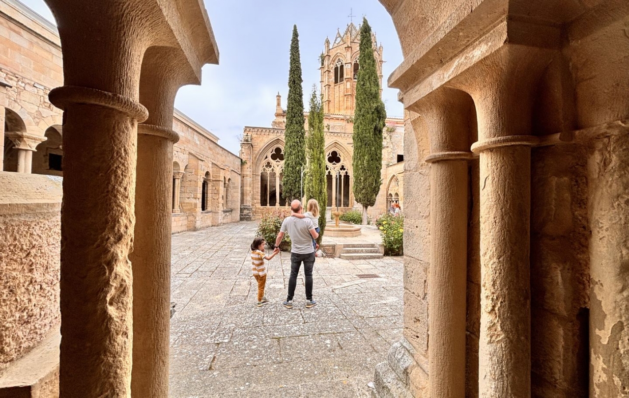 El claustre del monestir de Vallbona florit de roses a la primavera